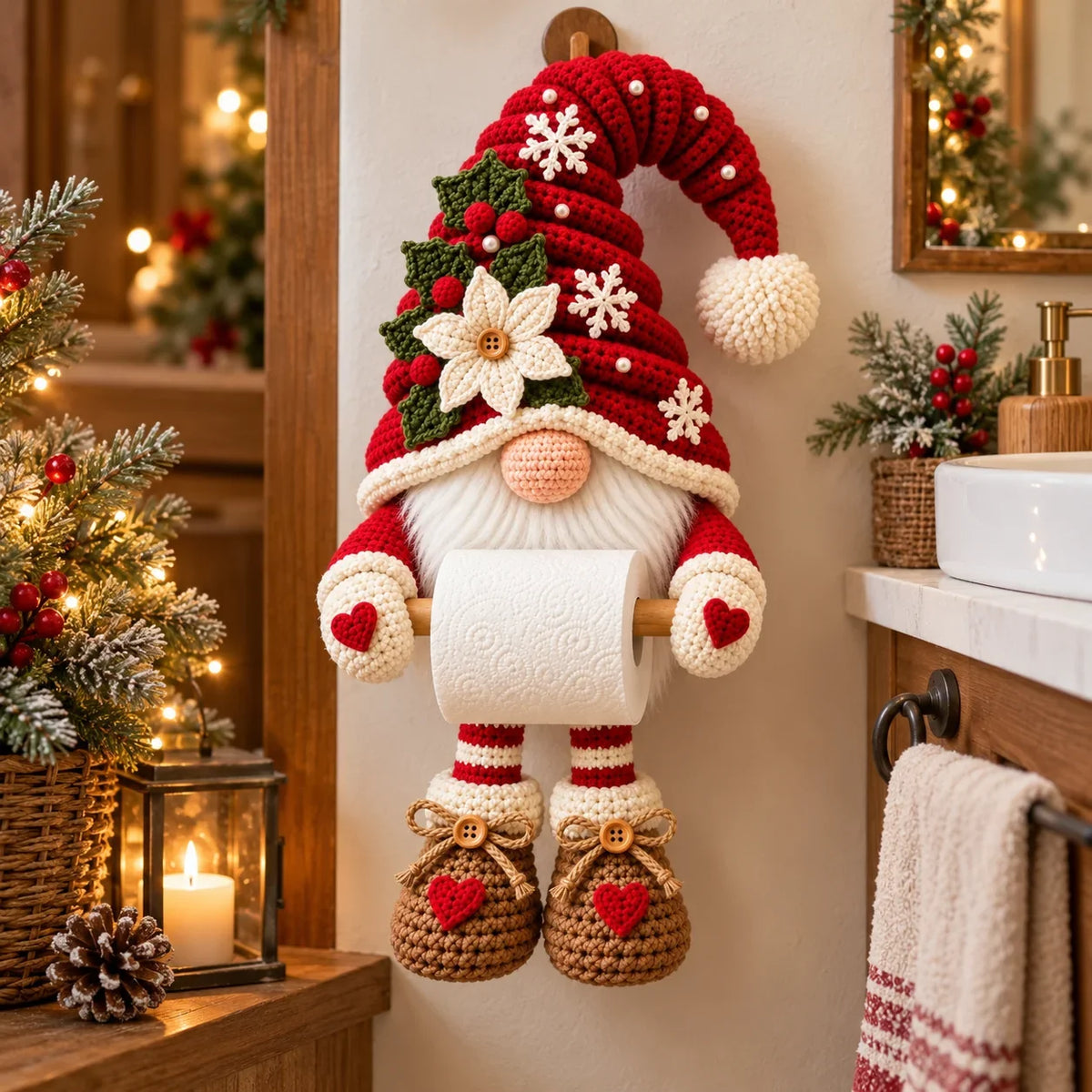 Crochet Christmas Gnome Toilet Paper Holder Pattern