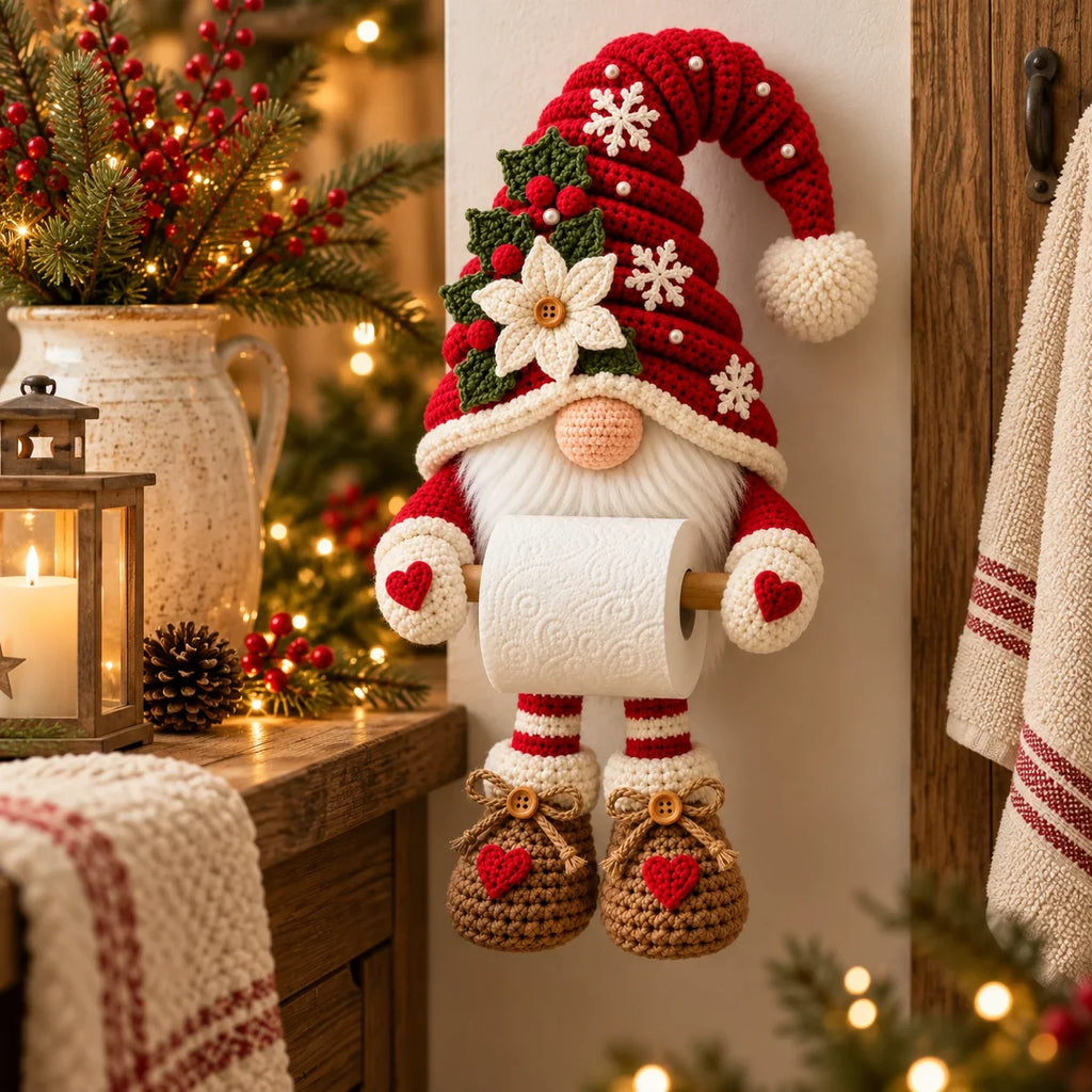 Crochet Christmas Gnome Toilet Paper Holder Pattern