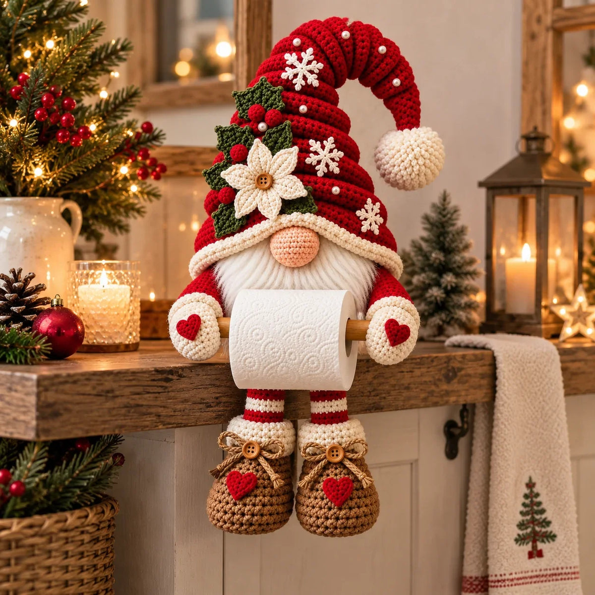 Crochet Christmas Gnome Toilet Paper Holder Pattern